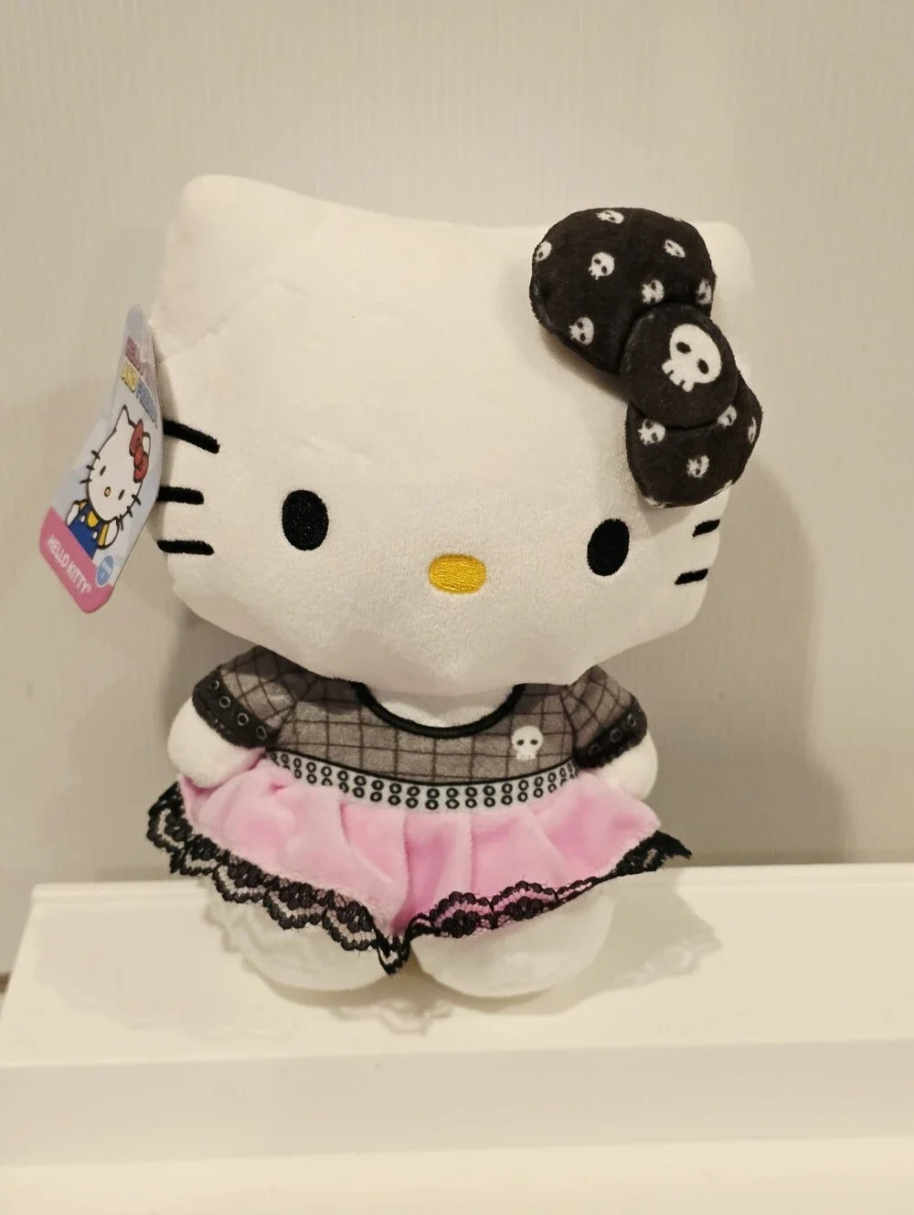 Hello Kitty Punk Halloween with Black Skeleton Bow Stuffed Animal Plush New